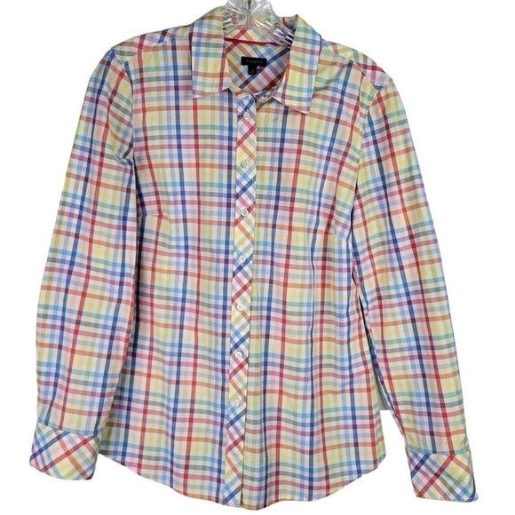 Talbots Button Down Shirt Spring Plaid Check Size Small S Colorful LS Cotton - Picture 2 of 11